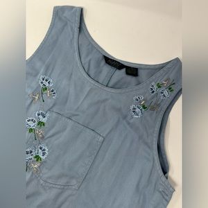 Agapo Denim Women Long Maxi Dress M Pockets Sleeveless Embroidered Cotton GHM9..